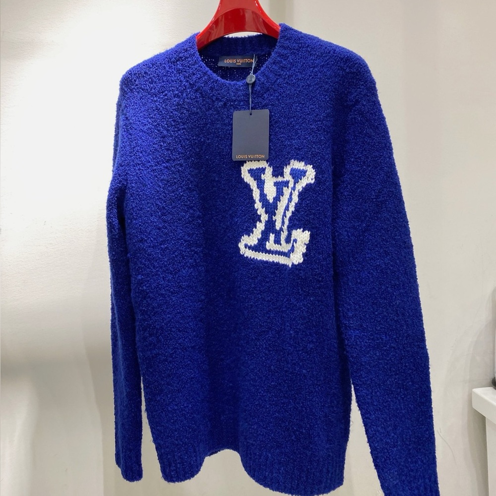 Blue & White Intarsia Logo Sweater